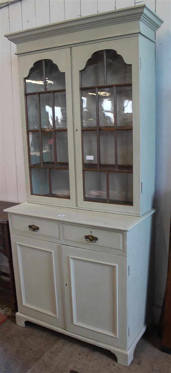 Victorian cream painted pine glazed bookcase cabinet